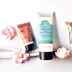 🌿 FRANK BODY Smoothing AHA Body Lotion + NATIVE SPA ROSÉ TRAVEL-SIZE LOTION